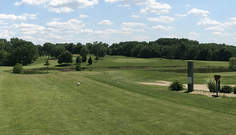 View of golf fairway from white tees